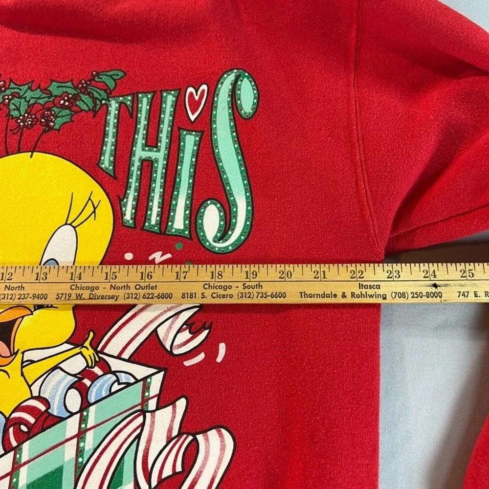 VTG 1997 Looney Tunes Tweety Kiss This Christmas Sweatshirt Red Large Warner Bro